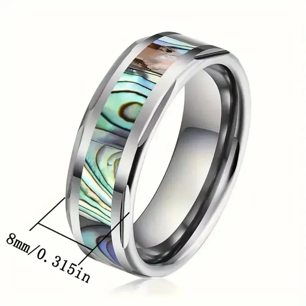 Tungsten Steel Carbide & Abalone Carbon Inlay Design statement Ring
